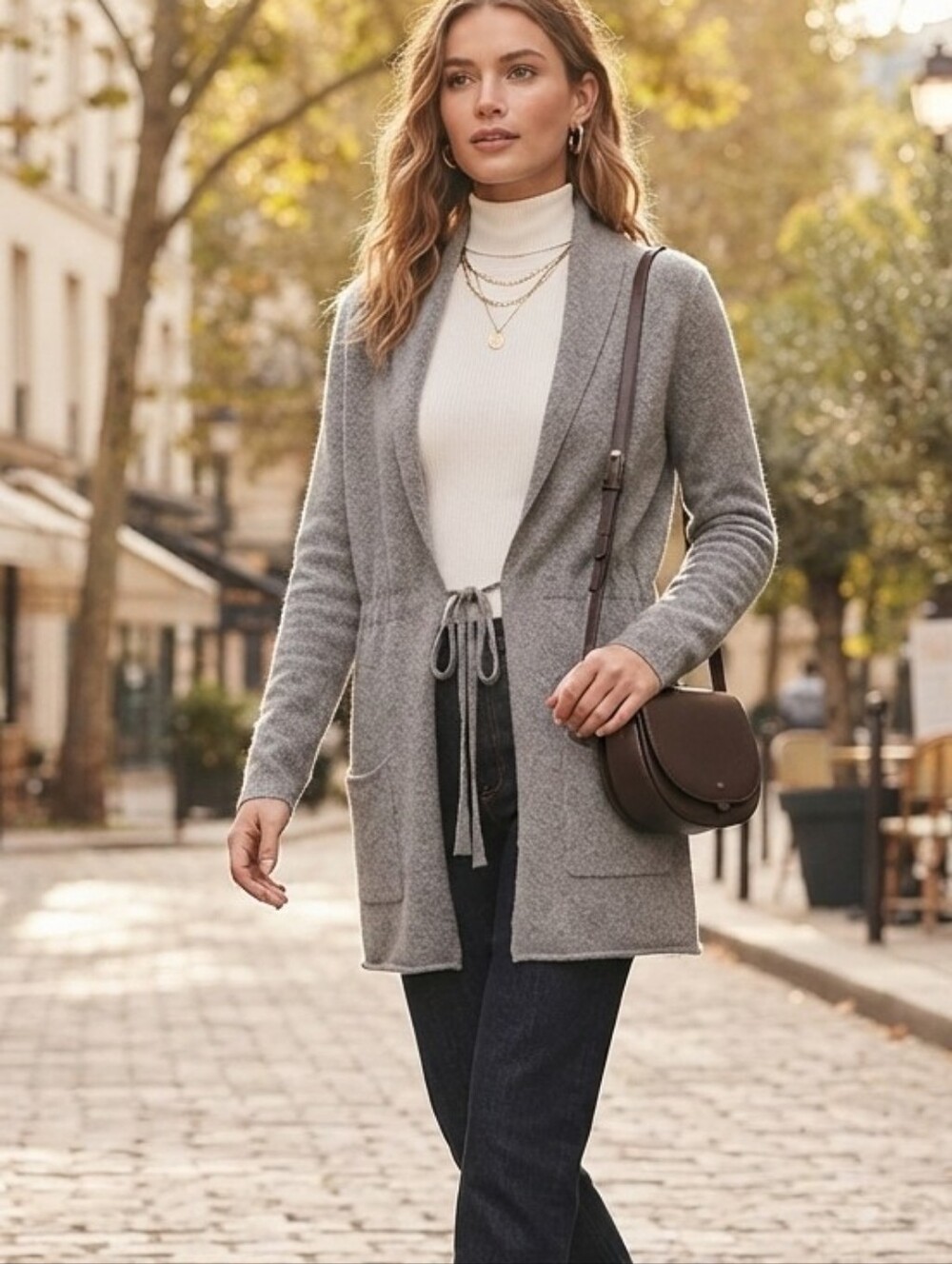 Vince Cashmere Sweater Open Front Drawstring Cardigan - Gray - Small